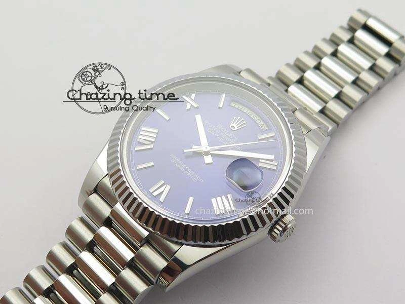 DayDate 40mm BP-Maker 228206 SS Blue Roman Dial (Fluted Bezel) On SS Bracelet ETA2836