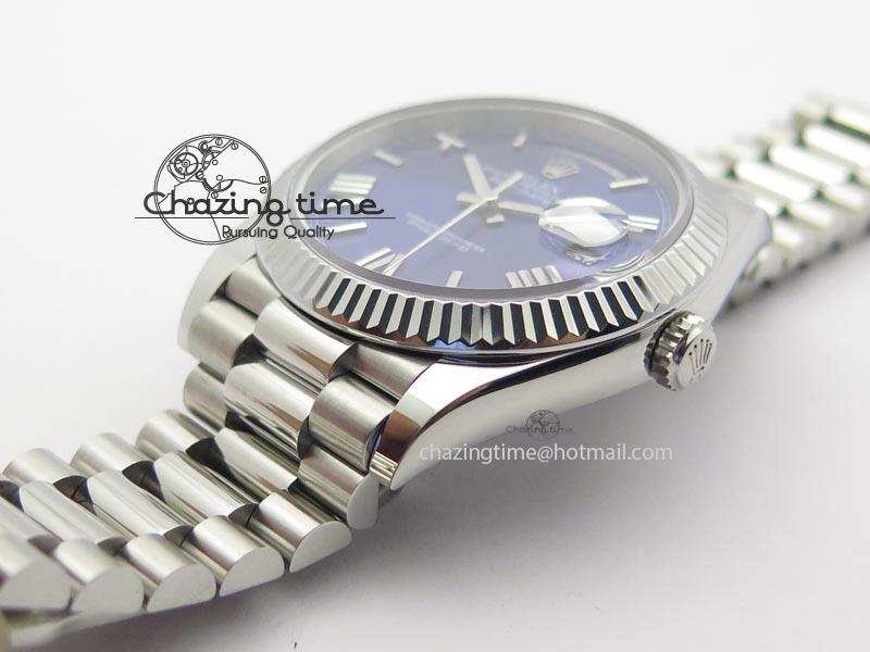 DayDate 40mm BP-Maker 228206 SS Blue Roman Dial (Fluted Bezel) On SS Bracelet ETA2836