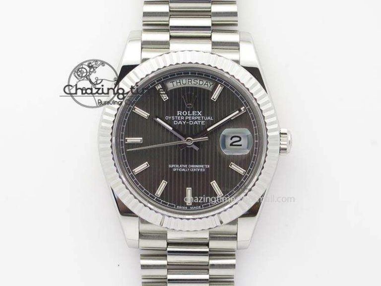 DayDate 40mm BP-Maker 228206 SS Gray Stick Dial (Fluted Bezel) On SS Bracelet ETA2836