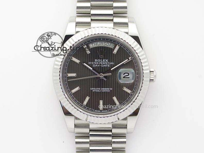 DayDate 40mm BP-Maker 228206 SS Gray Stick Dial (Fluted Bezel) On SS Bracelet ETA2836