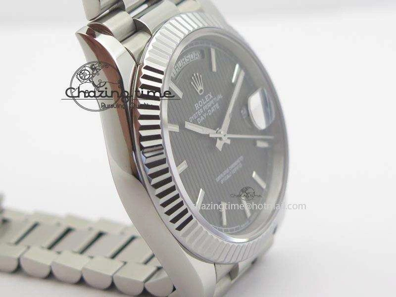 DayDate 40mm BP-Maker 228206 SS Gray Stick Dial (Fluted Bezel) On SS Bracelet ETA2836