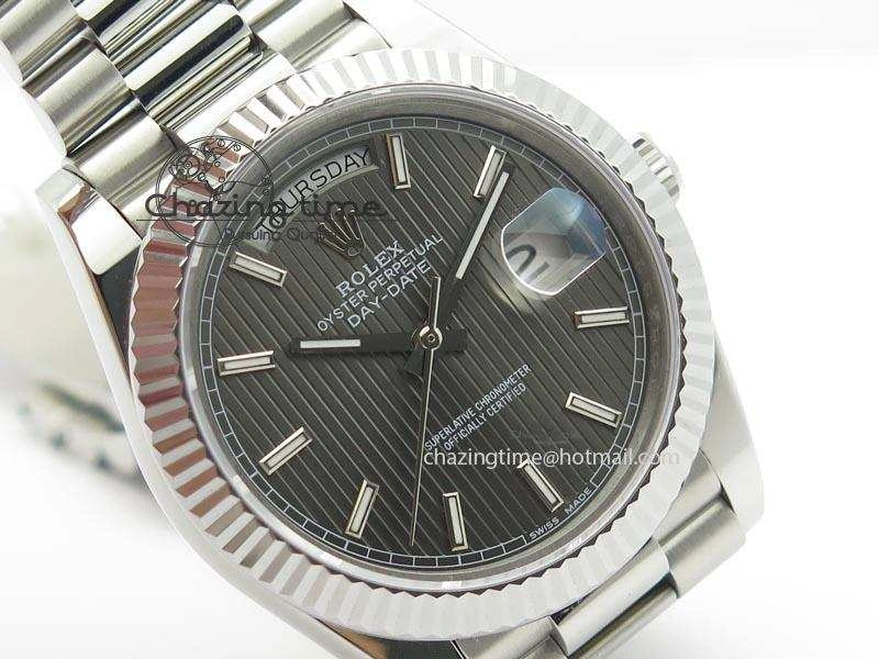 DayDate 40mm BP-Maker 228206 SS Gray Stick Dial (Fluted Bezel) On SS Bracelet ETA2836