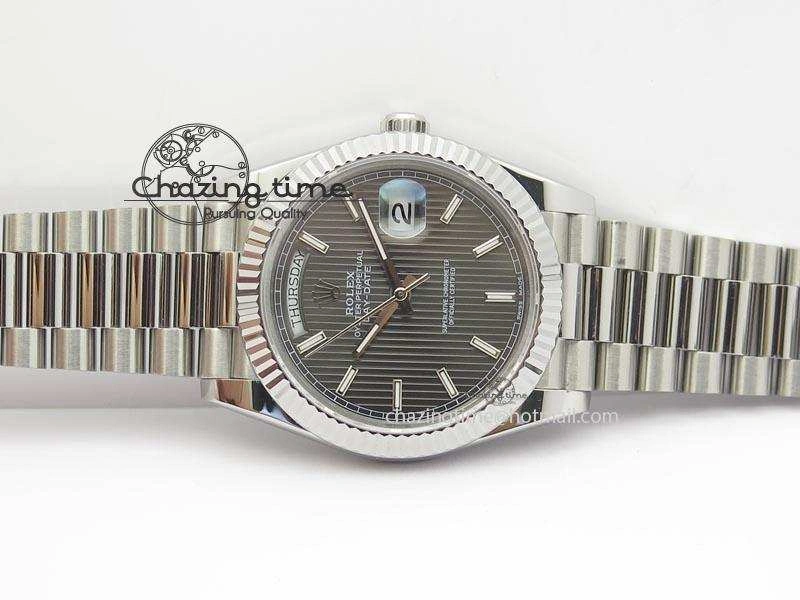 DayDate 40mm BP-Maker 228206 SS Gray Stick Dial (Fluted Bezel) On SS Bracelet ETA2836