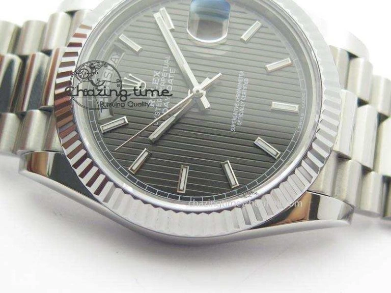 DayDate 40mm BP-Maker 228206 SS Gray Stick Dial (Fluted Bezel) On SS Bracelet ETA2836