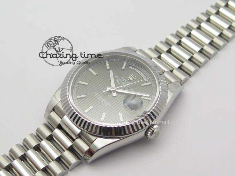 DayDate 40mm BP-Maker 228206 SS Gray Stick Dial (Fluted Bezel) On SS Bracelet ETA2836