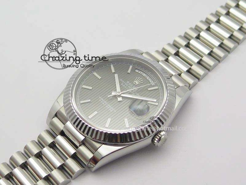 DayDate 40mm BP-Maker 228206 SS Gray Stick Dial (Fluted Bezel) On SS Bracelet ETA2836
