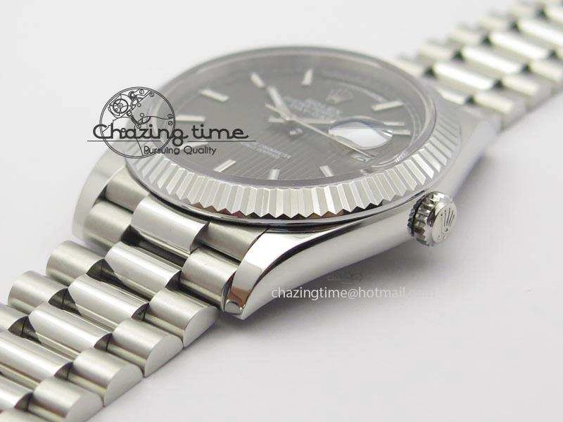 DayDate 40mm BP-Maker 228206 SS Gray Stick Dial (Fluted Bezel) On SS Bracelet ETA2836