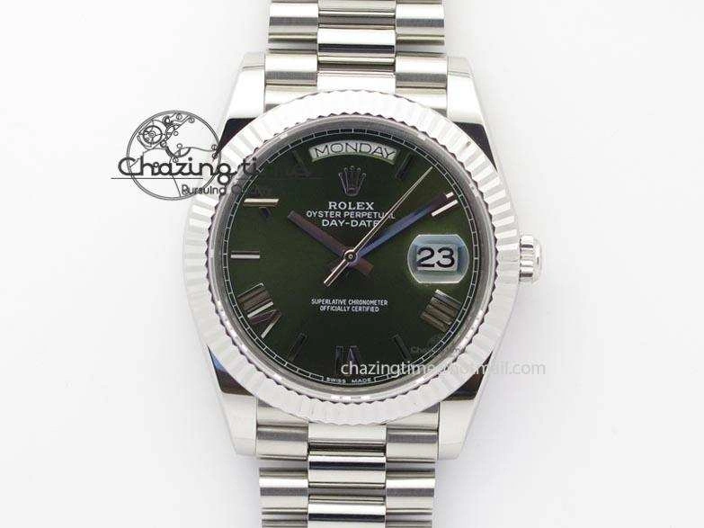 DayDate 40mm BP-Maker 228206 SS Green Roman Dial (Fluted Bezel) On SS Bracelet ETA2836