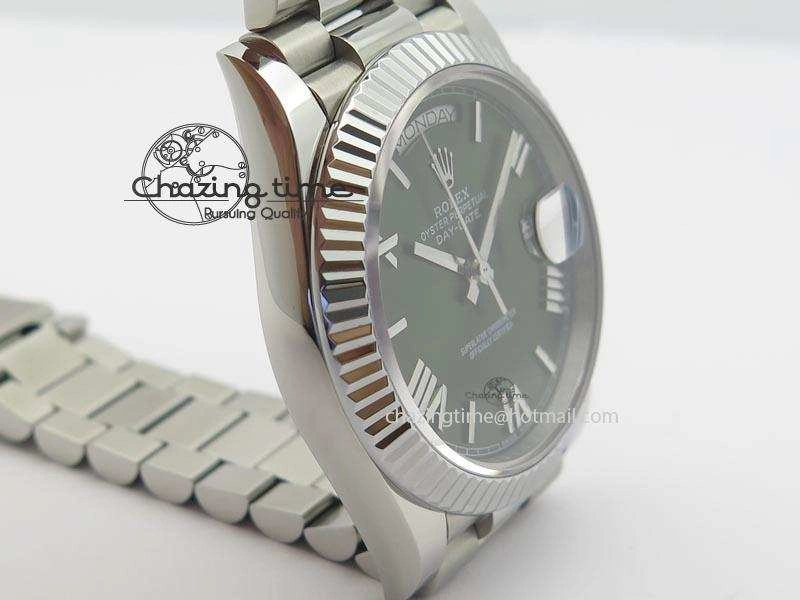 DayDate 40mm BP-Maker 228206 SS Green Roman Dial (Fluted Bezel) On SS Bracelet ETA2836