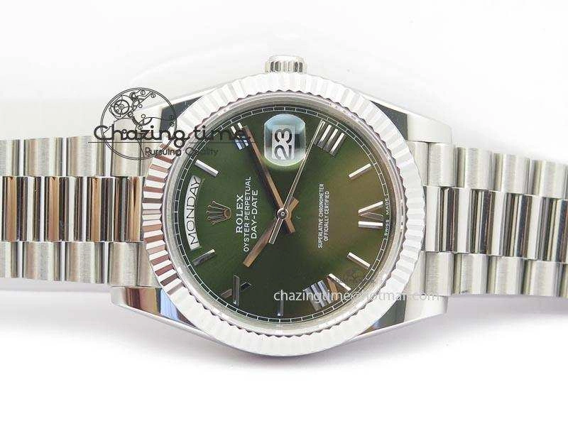 DayDate 40mm BP-Maker 228206 SS Green Roman Dial (Fluted Bezel) On SS Bracelet ETA2836