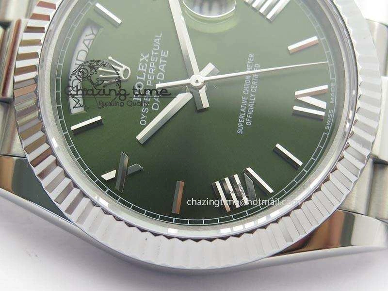 DayDate 40mm BP-Maker 228206 SS Green Roman Dial (Fluted Bezel) On SS Bracelet ETA2836
