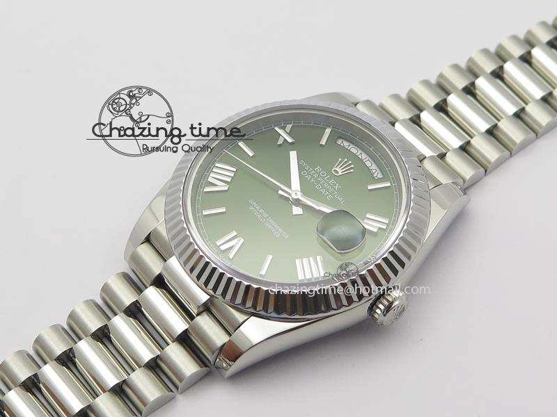 DayDate 40mm BP-Maker 228206 SS Green Roman Dial (Fluted Bezel) On SS Bracelet ETA2836