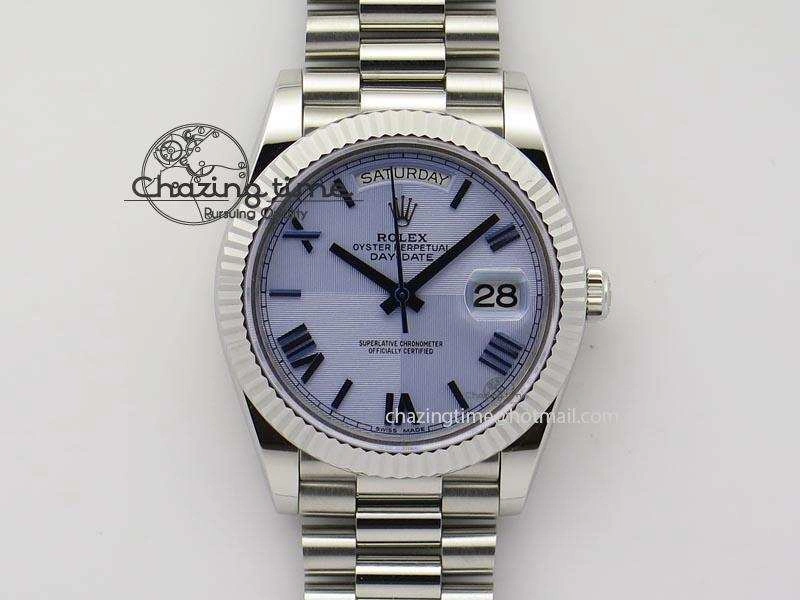 DayDate 40mm BP-Maker 228206 SS Ice Blue Roman Dial (Fluted Bezel) On SS Bracelet ETA2836