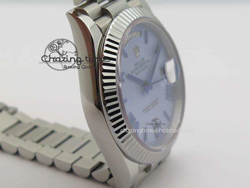 DayDate 40mm BP-Maker 228206 SS Ice Blue Roman Dial (Fluted Bezel) On SS Bracelet ETA2836