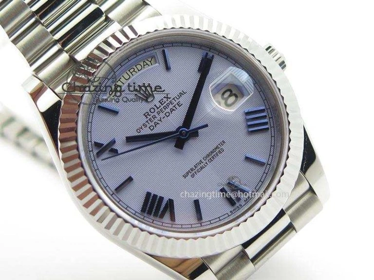 DayDate 40mm BP-Maker 228206 SS Ice Blue Roman Dial (Fluted Bezel) On SS Bracelet ETA2836