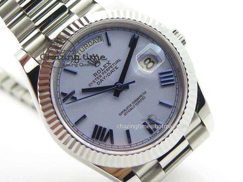 DayDate 40mm BP-Maker 228206 SS Ice Blue Roman Dial (Fluted Bezel) On SS Bracelet ETA2836