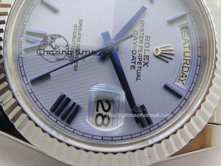 DayDate 40mm BP-Maker 228206 SS Ice Blue Roman Dial (Fluted Bezel) On SS Bracelet ETA2836