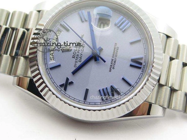 DayDate 40mm BP-Maker 228206 SS Ice Blue Roman Dial (Fluted Bezel) On SS Bracelet ETA2836