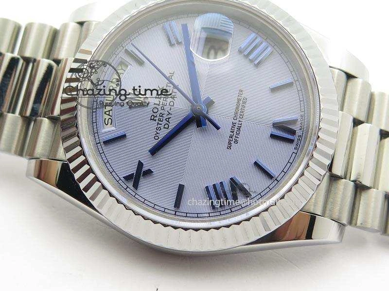 DayDate 40mm BP-Maker 228206 SS Ice Blue Roman Dial (Fluted Bezel) On SS Bracelet ETA2836