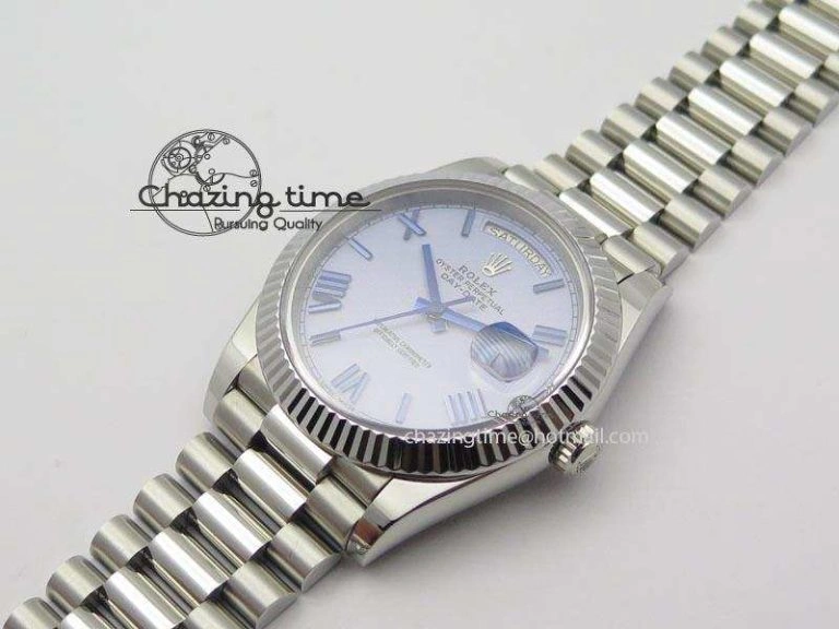 DayDate 40mm BP-Maker 228206 SS Ice Blue Roman Dial (Fluted Bezel) On SS Bracelet ETA2836