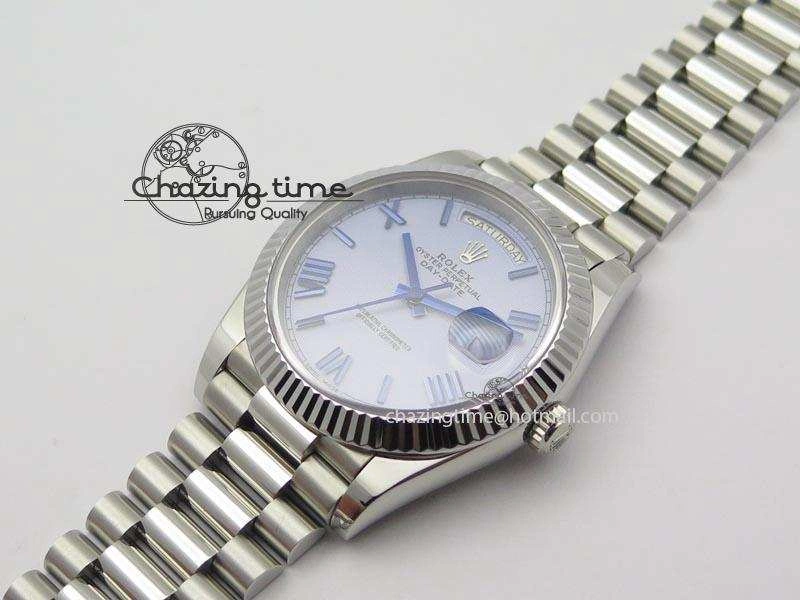 DayDate 40mm BP-Maker 228206 SS Ice Blue Roman Dial (Fluted Bezel) On SS Bracelet ETA2836