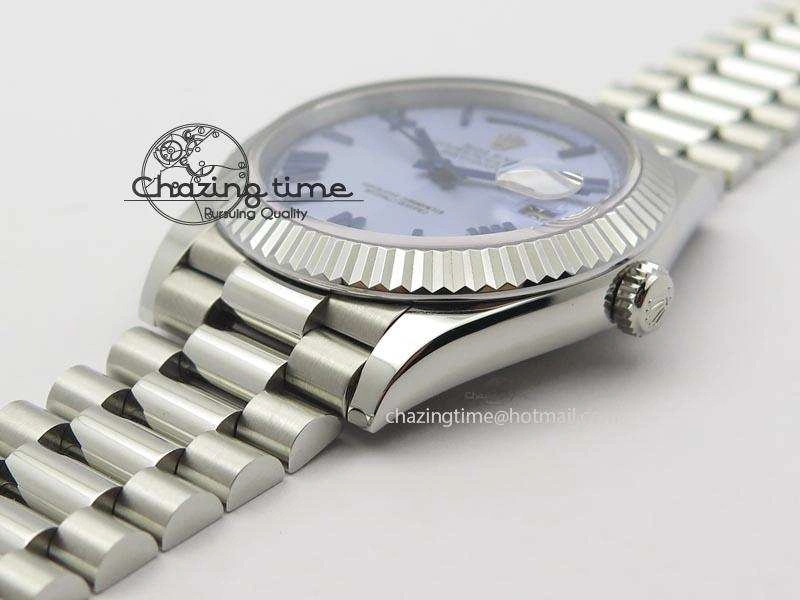 DayDate 40mm BP-Maker 228206 SS Ice Blue Roman Dial (Fluted Bezel) On SS Bracelet ETA2836