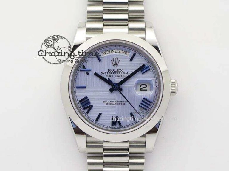 DayDate 40mm BP-Maker 228206 SS Ice Blue Roman Dial (Smooth Bezel) On SS Bracelet ETA2836