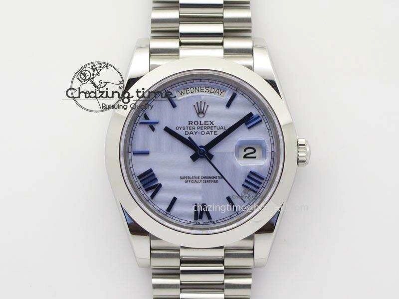 DayDate 40mm BP-Maker 228206 SS Ice Blue Roman Dial (Smooth Bezel) On SS Bracelet ETA2836