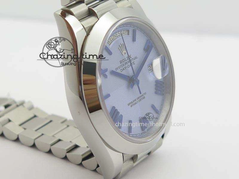 DayDate 40mm BP-Maker 228206 SS Ice Blue Roman Dial (Smooth Bezel) On SS Bracelet ETA2836