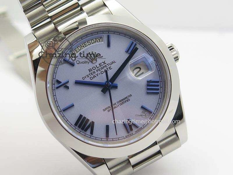 DayDate 40mm BP-Maker 228206 SS Ice Blue Roman Dial (Smooth Bezel) On SS Bracelet ETA2836