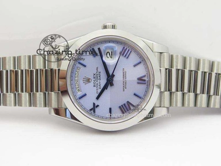 DayDate 40mm BP-Maker 228206 SS Ice Blue Roman Dial (Smooth Bezel) On SS Bracelet ETA2836