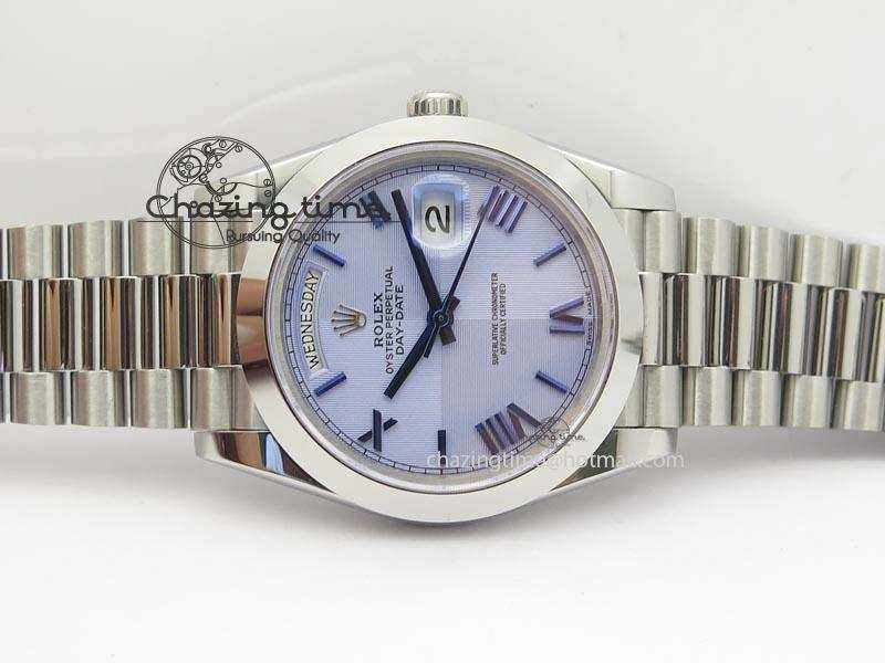 DayDate 40mm BP-Maker 228206 SS Ice Blue Roman Dial (Smooth Bezel) On SS Bracelet ETA2836
