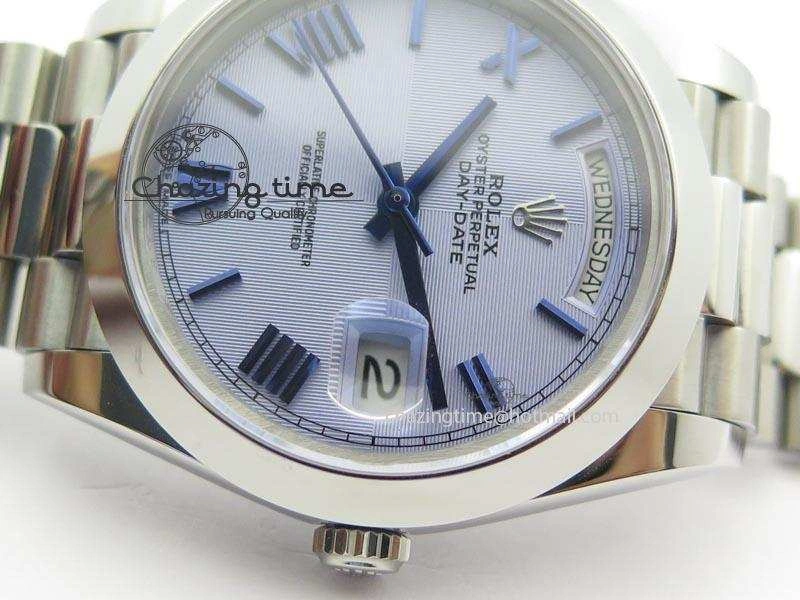DayDate 40mm BP-Maker 228206 SS Ice Blue Roman Dial (Smooth Bezel) On SS Bracelet ETA2836