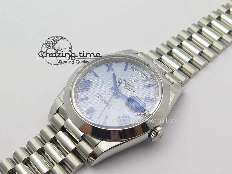 DayDate 40mm BP-Maker 228206 SS Ice Blue Roman Dial (Smooth Bezel) On SS Bracelet ETA2836