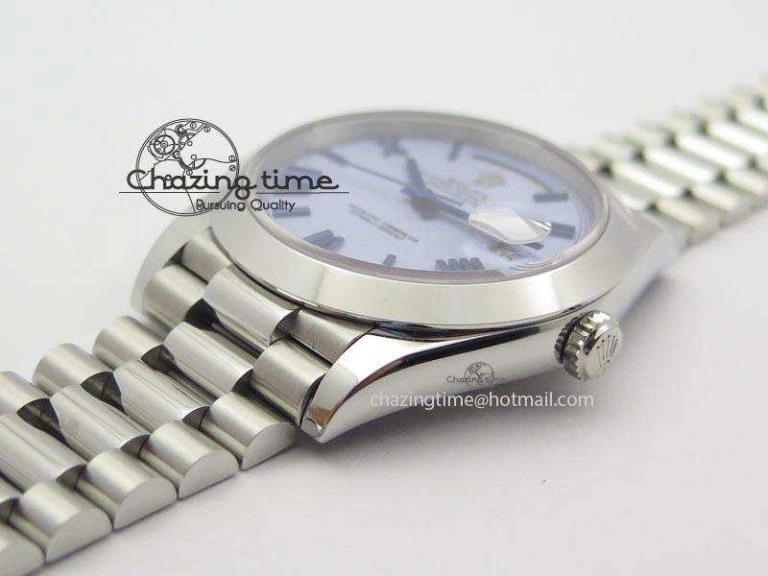 DayDate 40mm BP-Maker 228206 SS Ice Blue Roman Dial (Smooth Bezel) On SS Bracelet ETA2836
