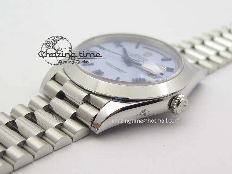 DayDate 40mm BP-Maker 228206 SS Ice Blue Roman Dial (Smooth Bezel) On SS Bracelet ETA2836