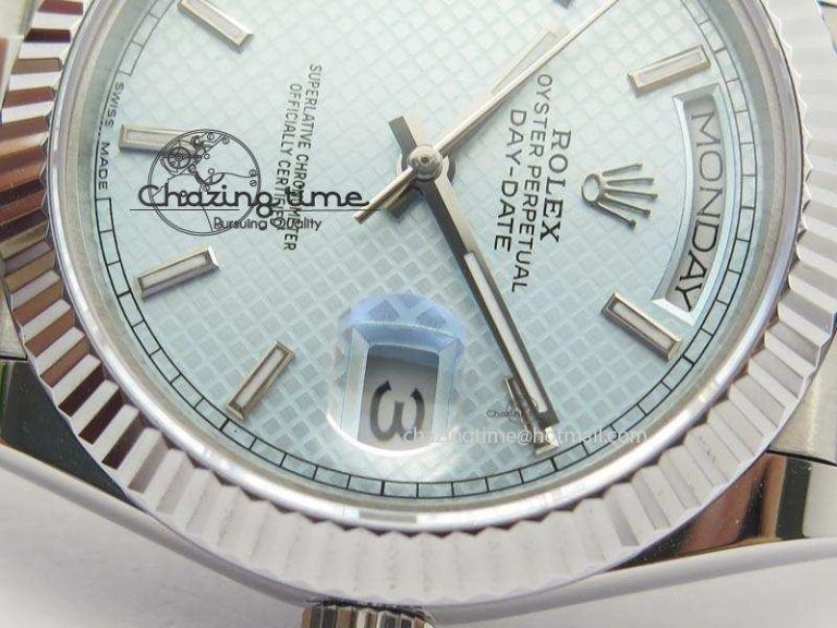 DayDate 40mm BP-Maker 228206 SS Ice Blue Stick Dial (Fluted Bezel) On SS Bracelet ETA2836