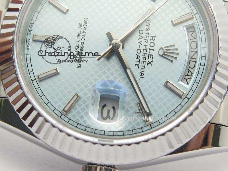 DayDate 40mm BP-Maker 228206 SS Ice Blue Stick Dial (Fluted Bezel) On SS Bracelet ETA2836