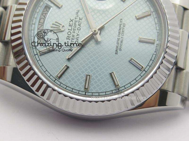 DayDate 40mm BP-Maker 228206 SS Ice Blue Stick Dial (Fluted Bezel) On SS Bracelet ETA2836