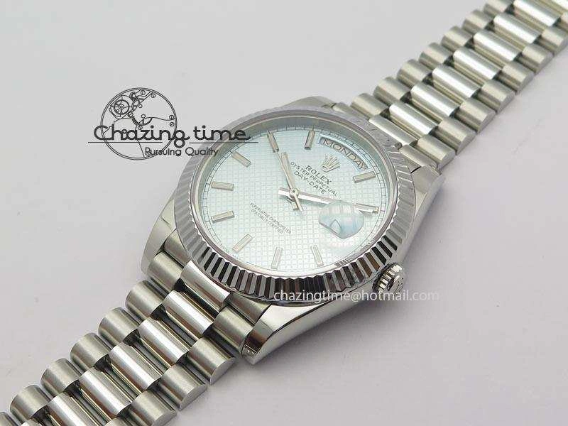 DayDate 40mm BP-Maker 228206 SS Ice Blue Stick Dial (Fluted Bezel) On SS Bracelet ETA2836