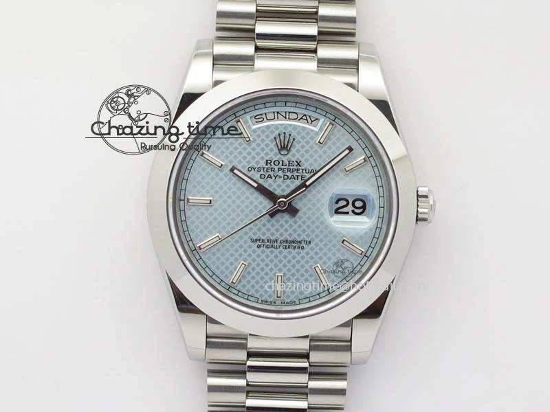 DayDate 40mm BP-Maker 228206 SS Ice Blue Stick Dial (Smooth Bezel) On SS Bracelet ETA2836
