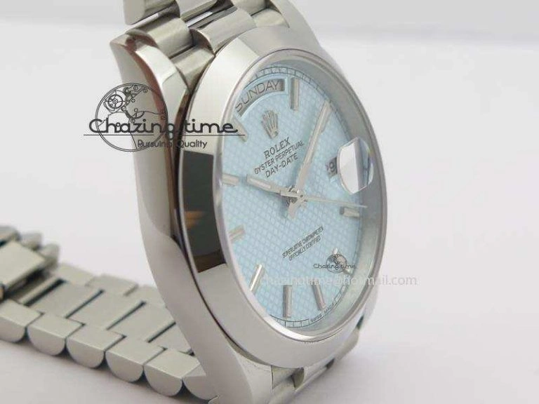 DayDate 40mm BP-Maker 228206 SS Ice Blue Stick Dial (Smooth Bezel) On SS Bracelet ETA2836