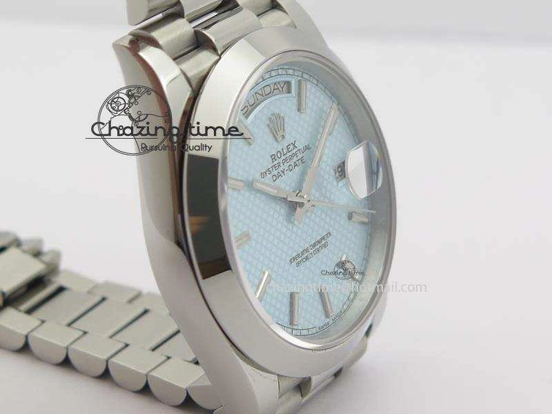 DayDate 40mm BP-Maker 228206 SS Ice Blue Stick Dial (Smooth Bezel) On SS Bracelet ETA2836