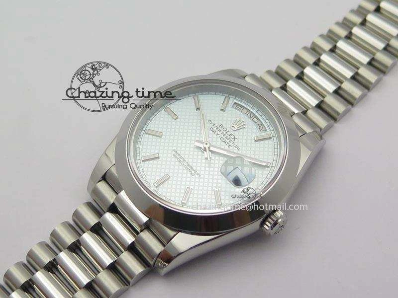DayDate 40mm BP-Maker 228206 SS Ice Blue Stick Dial (Smooth Bezel) On SS Bracelet ETA2836
