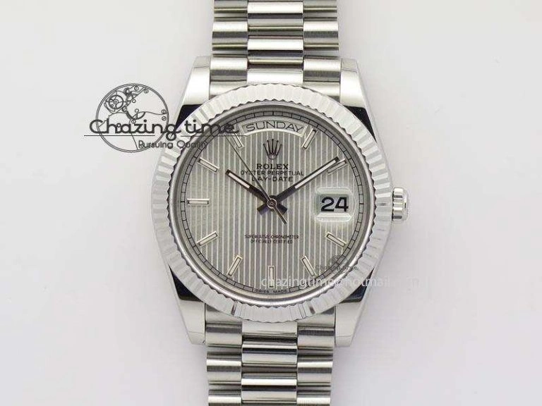 DayDate 40mm BP-Maker 228206 SS Silver Stick Dial (Fluted Bezel) On SS Bracelet ETA2836