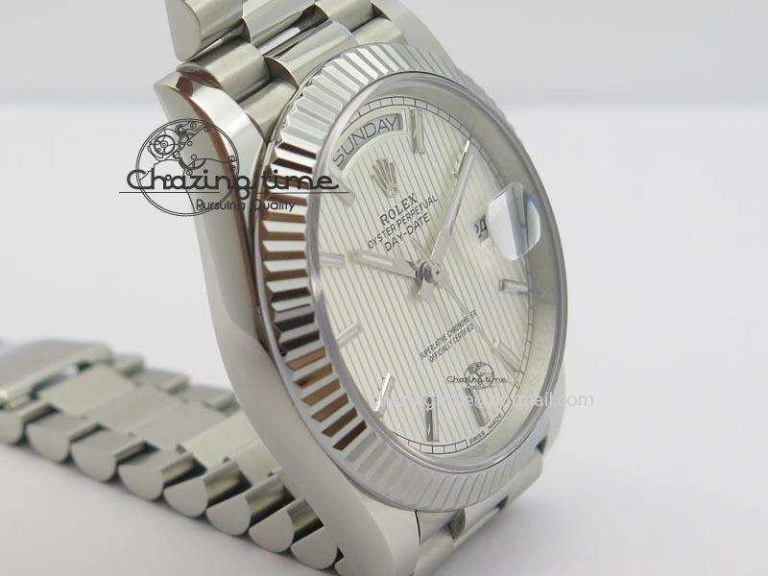 DayDate 40mm BP-Maker 228206 SS Silver Stick Dial (Fluted Bezel) On SS Bracelet ETA2836