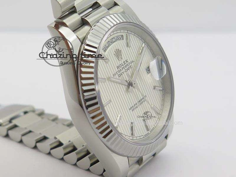 DayDate 40mm BP-Maker 228206 SS Silver Stick Dial (Fluted Bezel) On SS Bracelet ETA2836
