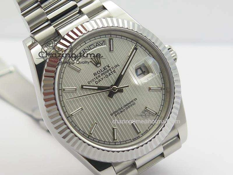 DayDate 40mm BP-Maker 228206 SS Silver Stick Dial (Fluted Bezel) On SS Bracelet ETA2836