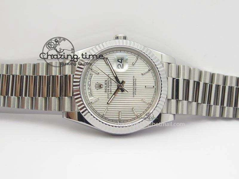DayDate 40mm BP-Maker 228206 SS Silver Stick Dial (Fluted Bezel) On SS Bracelet ETA2836