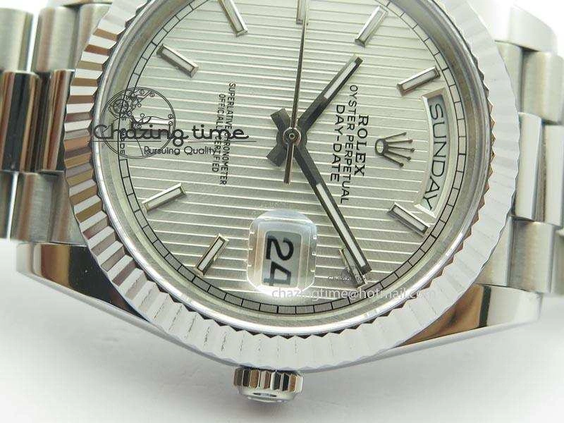 DayDate 40mm BP-Maker 228206 SS Silver Stick Dial (Fluted Bezel) On SS Bracelet ETA2836